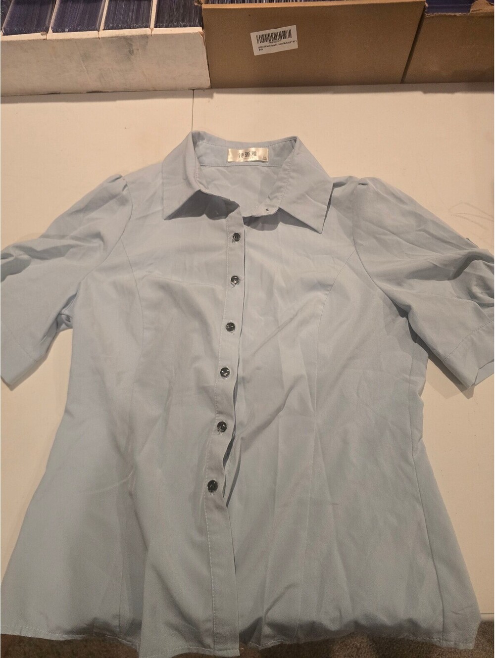 Shiluoya Light Blue Button-Up Shirt 2XL for Women
